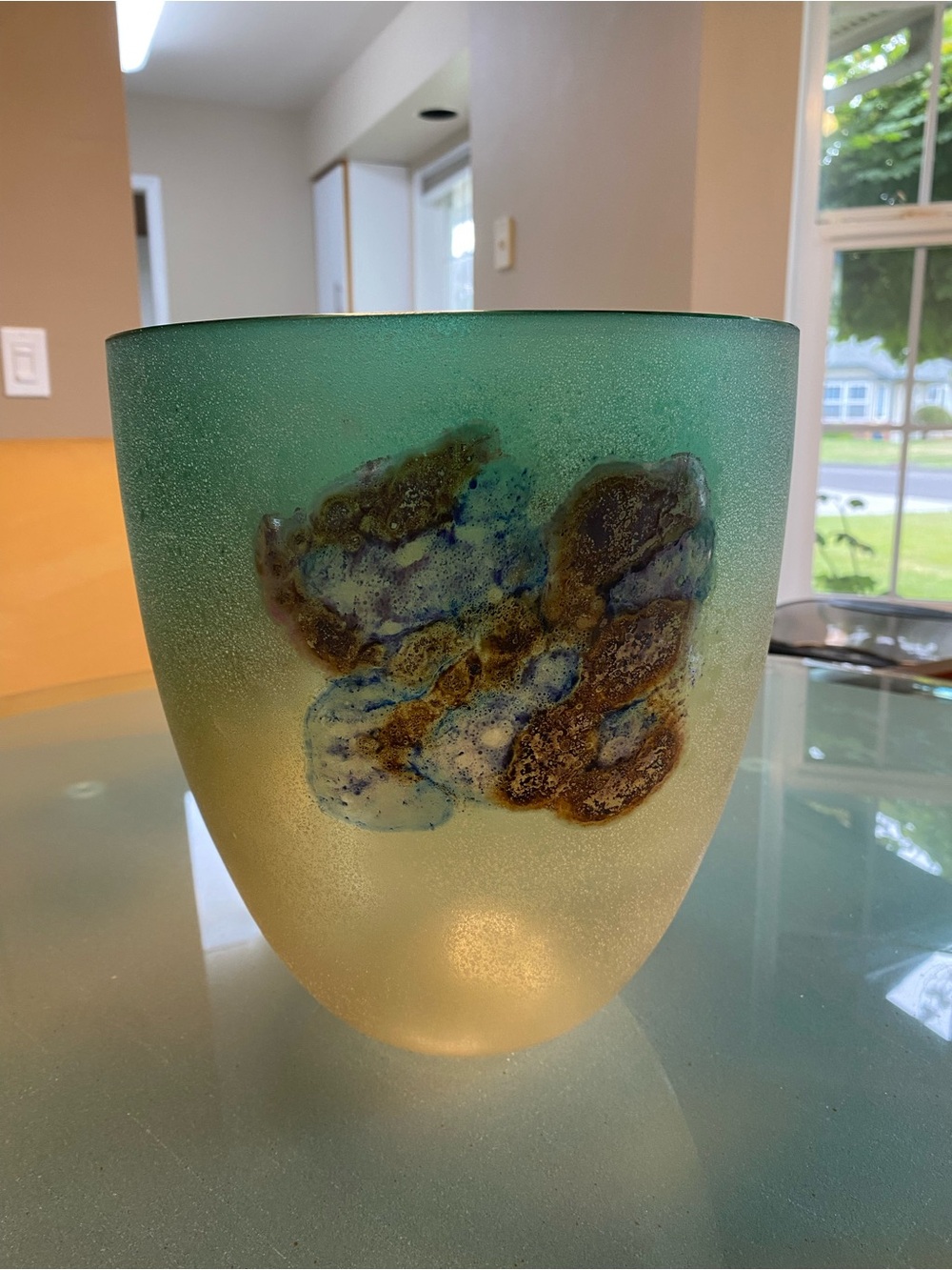 Barbini Murano Green-Yellow-Blue-Brn VTG Vase blown glass 10.5inch Tall